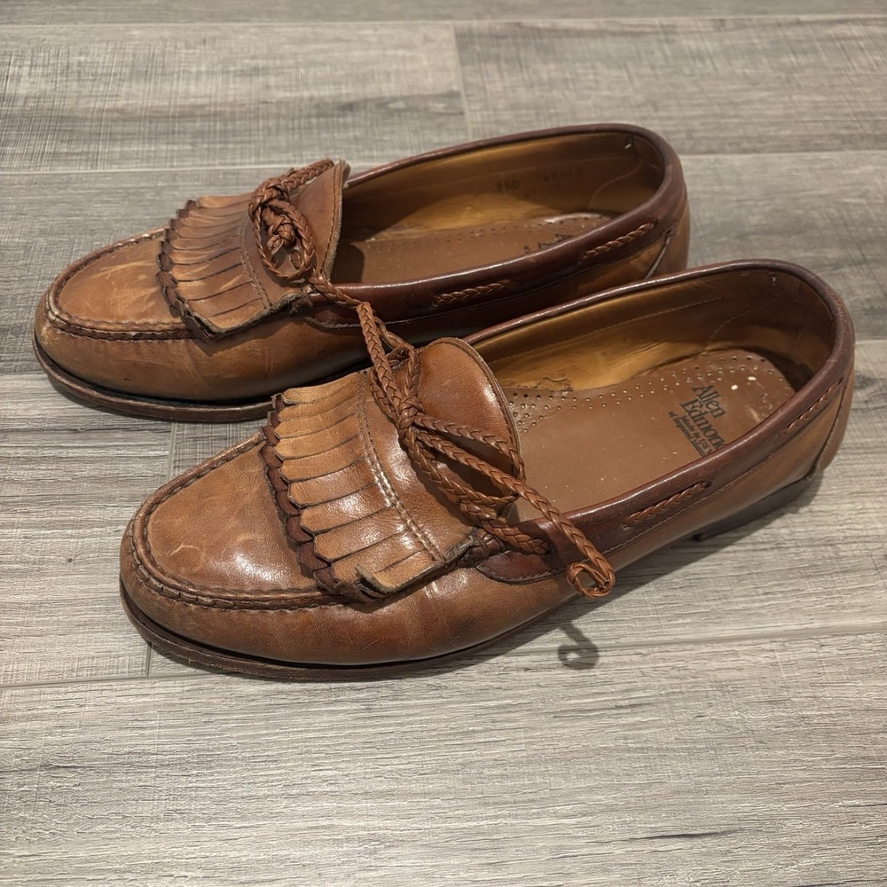 Allen Edmonds Danforth Kilted Tassel Loafer Shoe, Brown Leather Mens 9.5 D